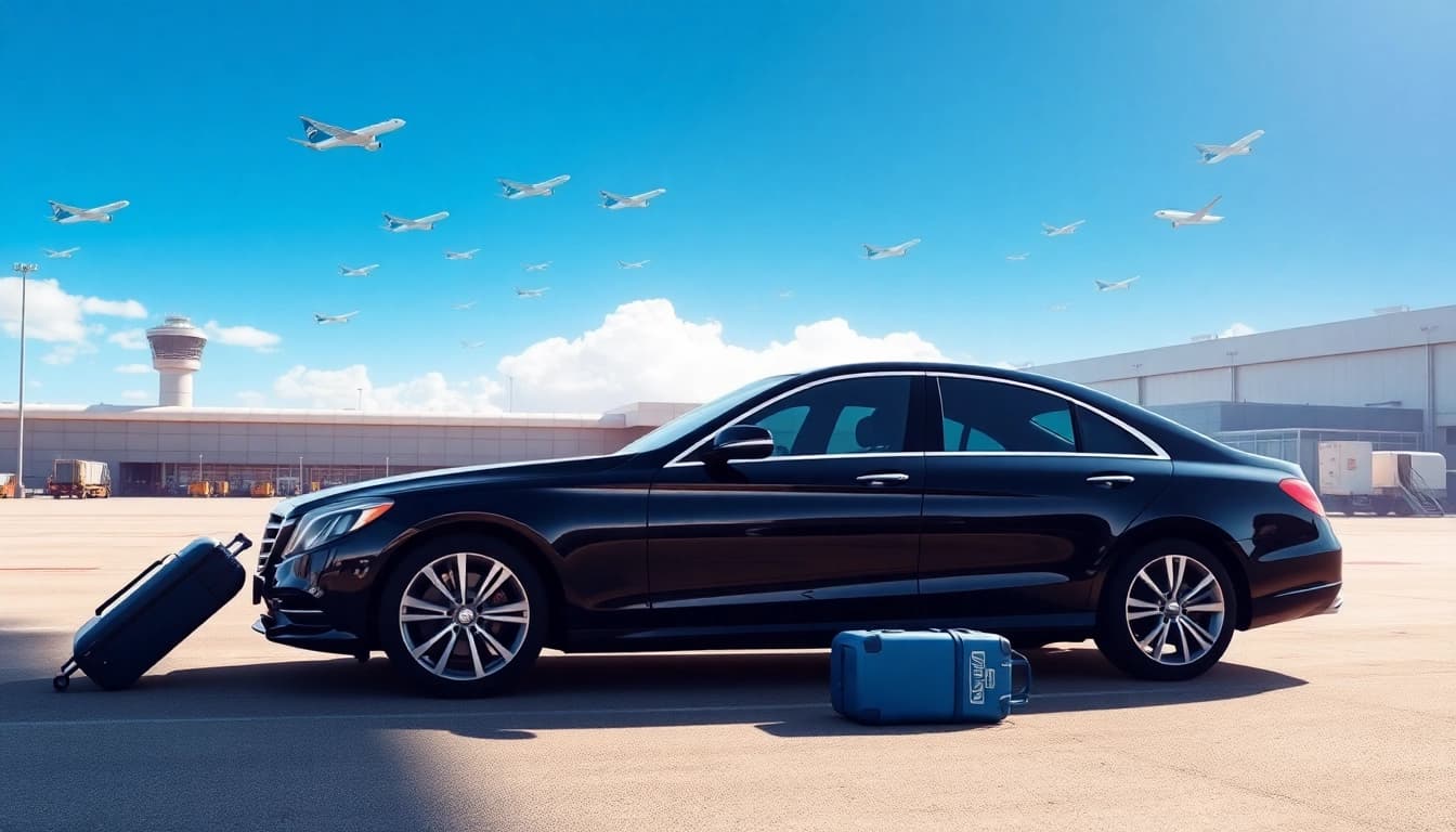 Streamlined transport service at Luton airport with a modern vehicle ready for passengers.