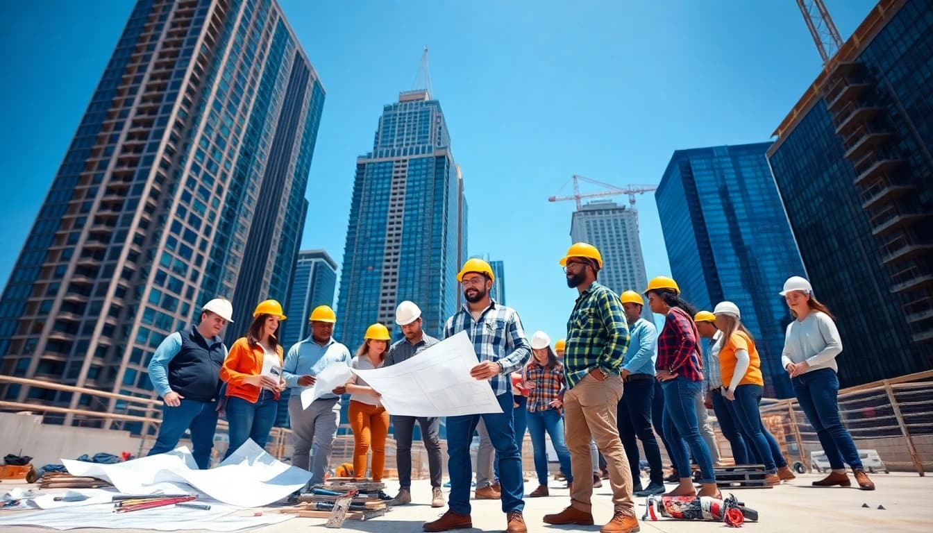 A New York General Contractor showcasing teamwork on a vibrant construction site.