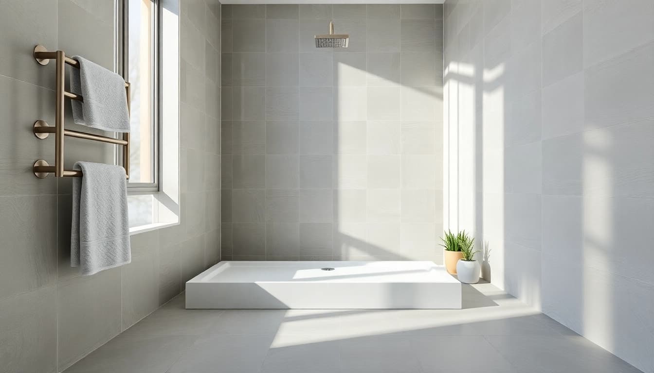 Showcase of a modern shower base shower in a stylish bathroom setting with elegant fixtures.
