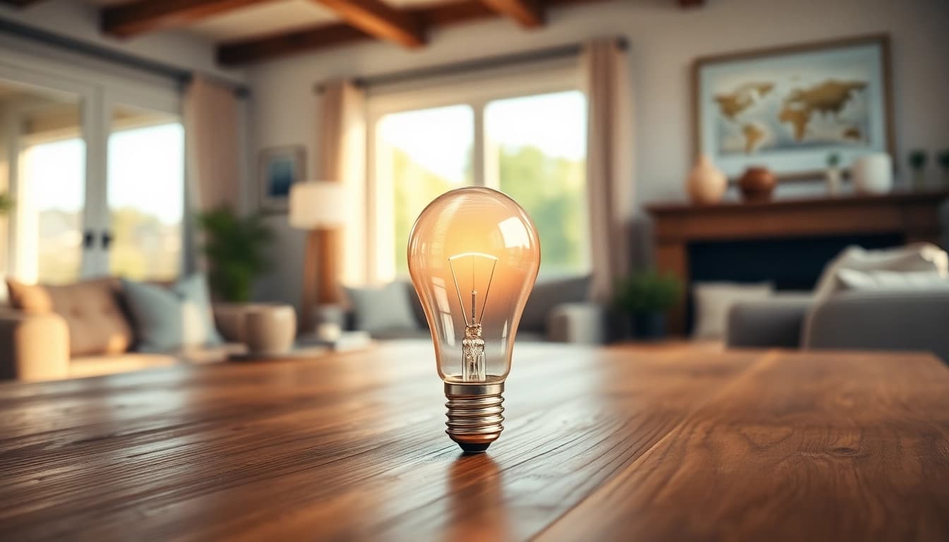Showcase led a19 bulb illuminating a cozy room with warm light.