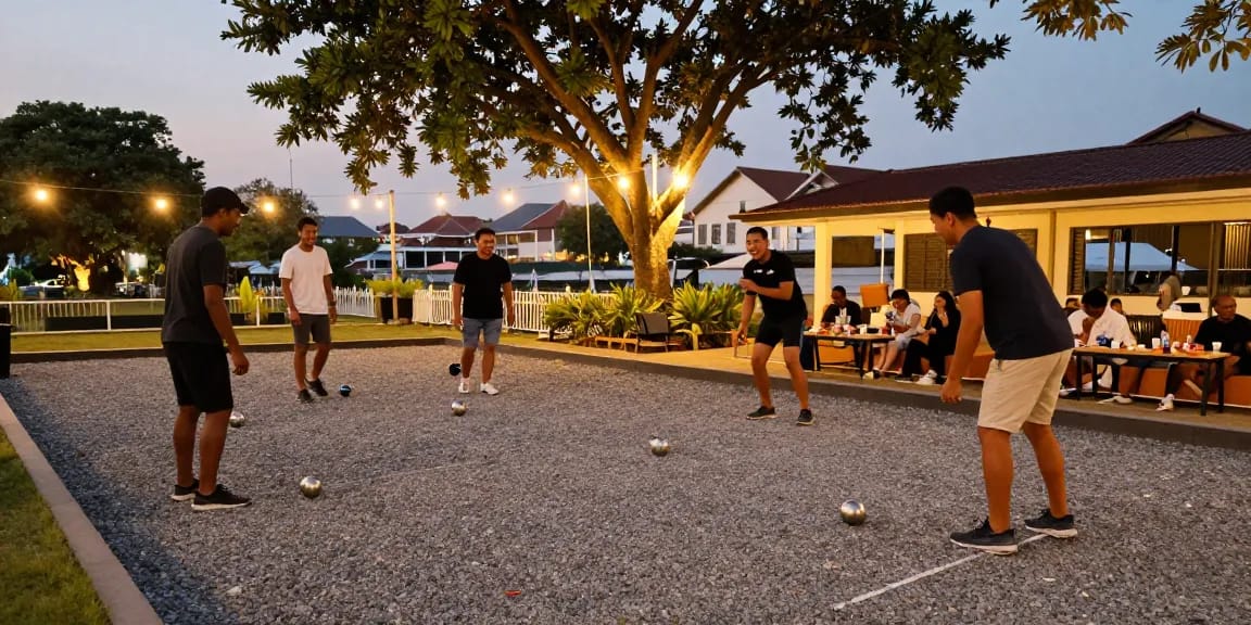 Community petanque game at fopikotabalikpap.org, friends enjoying the sport in Balikpapan.