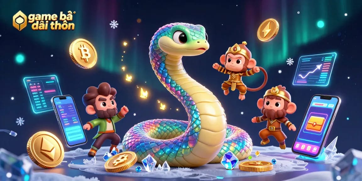 Experience the excitement of game bài đổi thưởng with vibrant 3D characters and dynamic gaming elements in a captivating illustration.