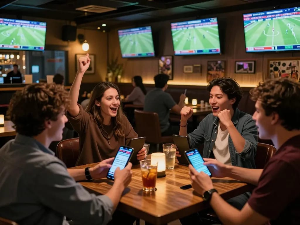 Fans engaging in sports betting at nhà cái five88 while watching live football matches on multiple screens