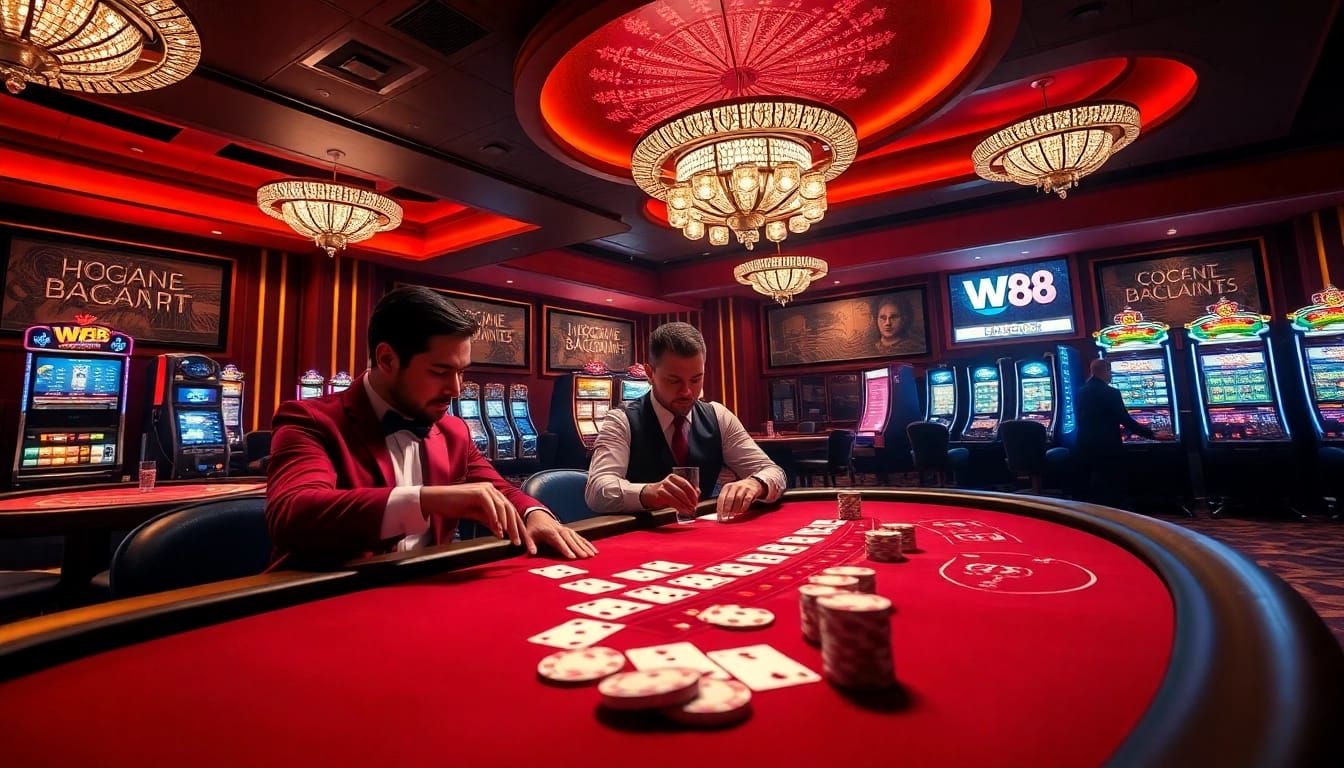 Experience the excitement of W88.nyc with an engaging Baccarat game scene in a luxurious casino setting.