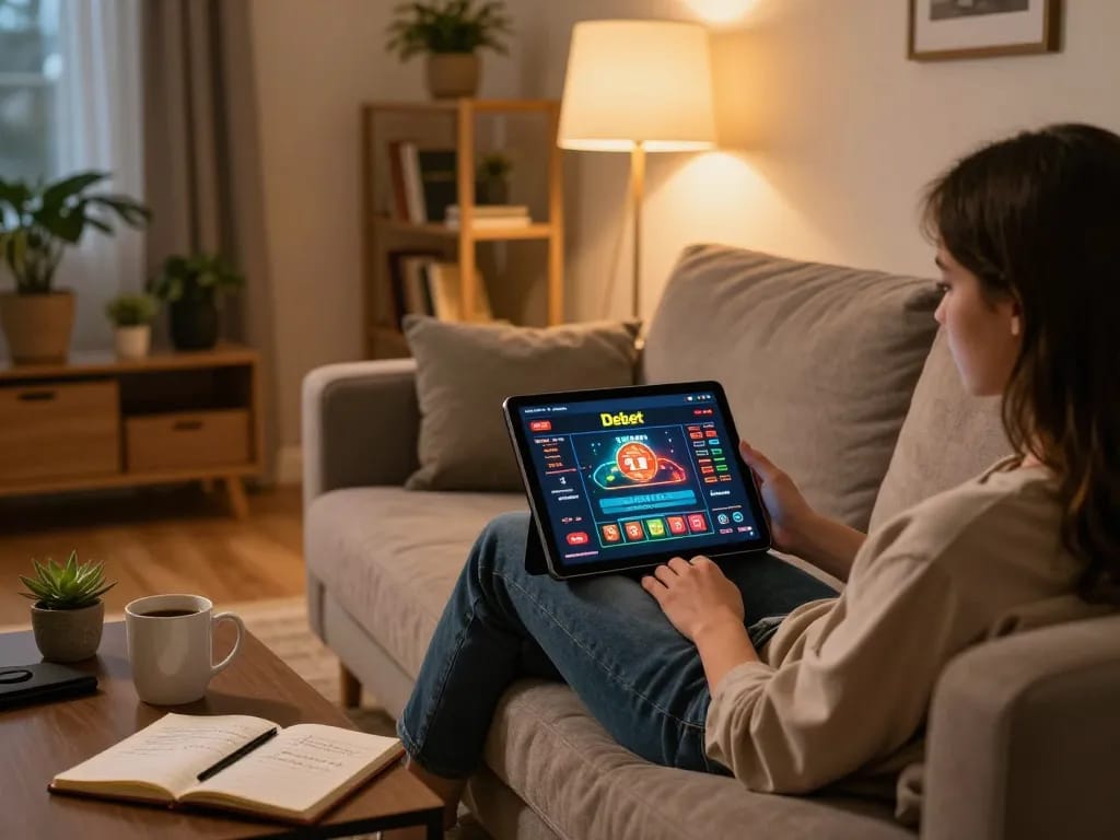 A player enjoying online gaming on the trang chủ debet platform from a cozy home setting with engaging atmosphere.