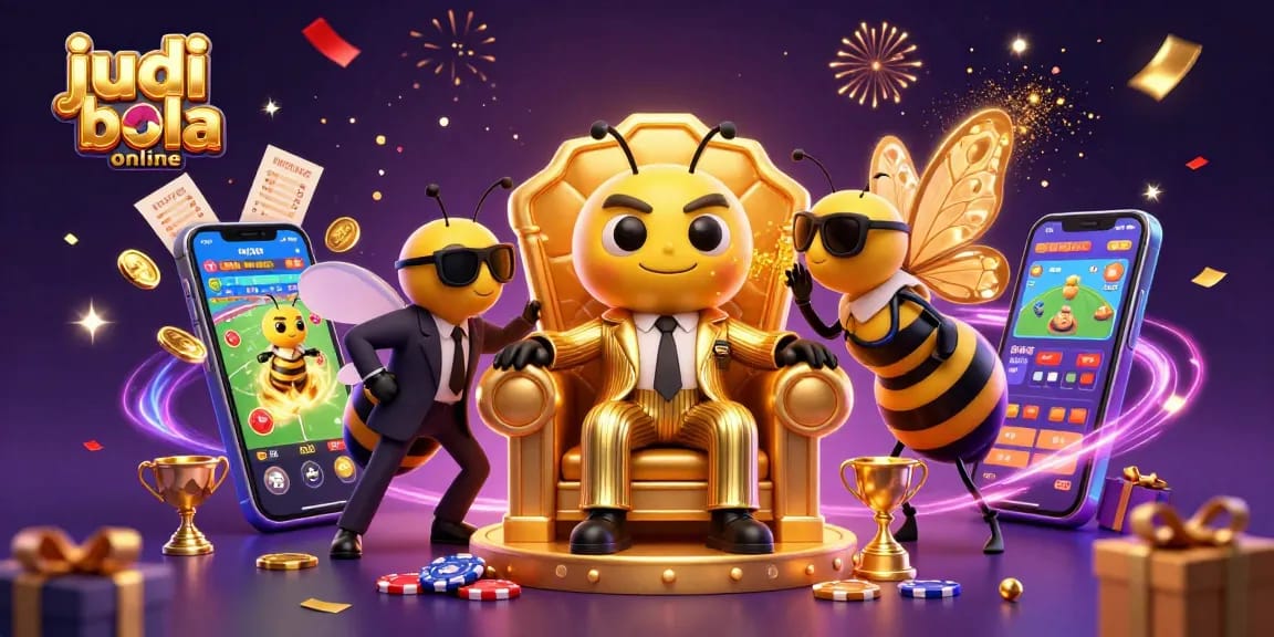 Engaging scene showcasing judi bola online betting with a cartoon bumblebee mob boss and dynamic game elements.
