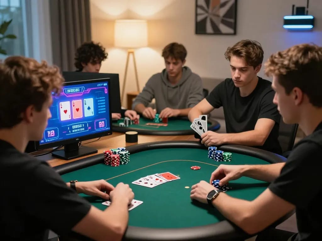 Ngonclub players enjoying an online poker game with strategic gameplay and modern decor