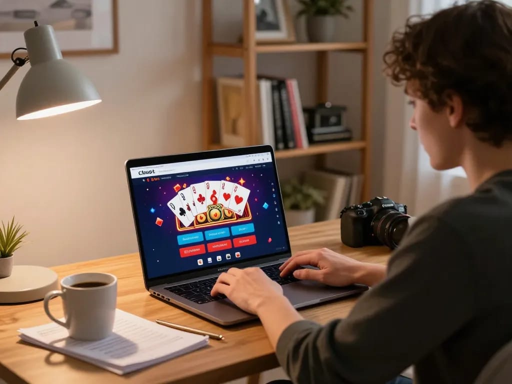 Engaging with the cloud-africa online casino platform during a strategic gaming session at home.