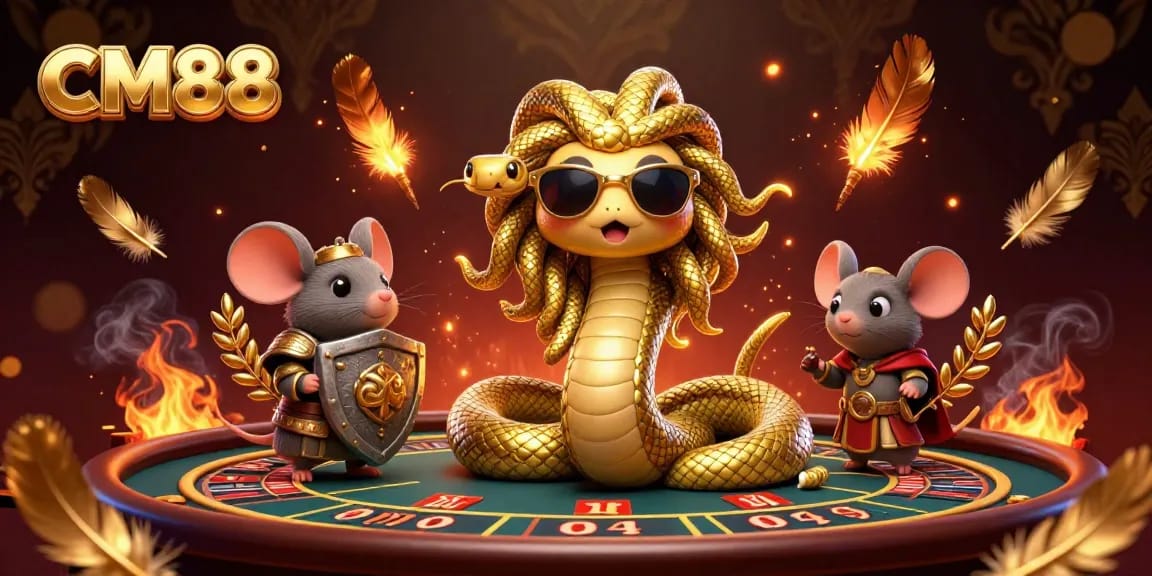 Experience the thrill of gambling with CM88's vibrant casino scene illustrated in 3D style.