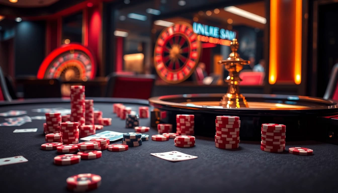 Join the excitement at https://jun88.now/ as players engage with high-stakes poker chips and cards.