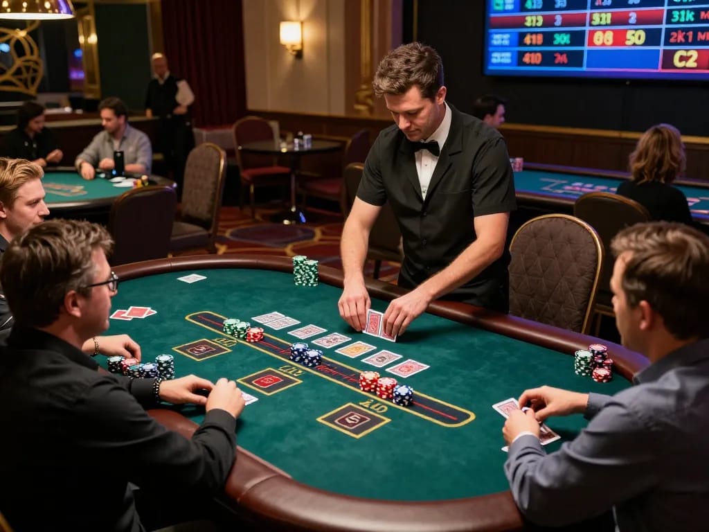 TT88 engages players at a live dealer blackjack table, with a professional dealer and vibrant casino ambiance.