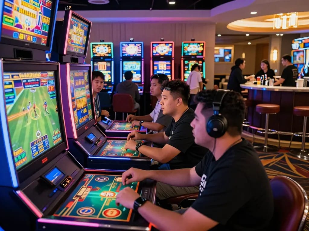 Players enjoying the immersive bk8 gaming experience in a vibrant casino atmosphere
