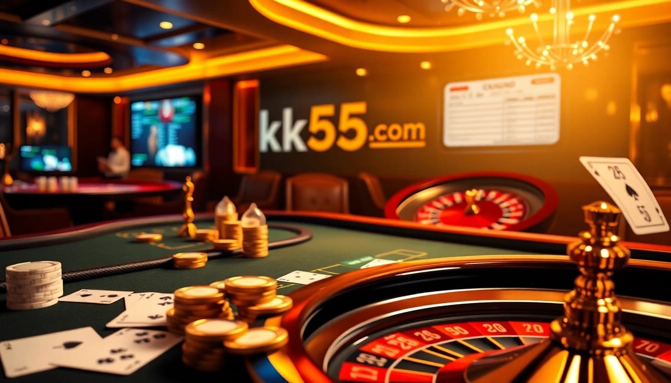 Engage with thrilling action at kk55.com featuring luxurious casino tables and vibrant roulette wheels.