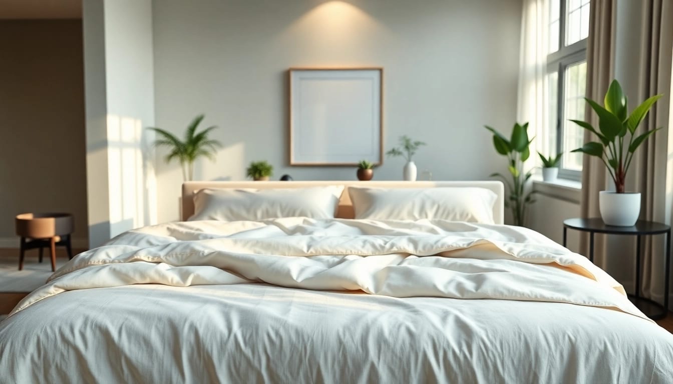Transform your sleep with a cozy king size bed, featuring elegant linens and a serene bedroom atmosphere.