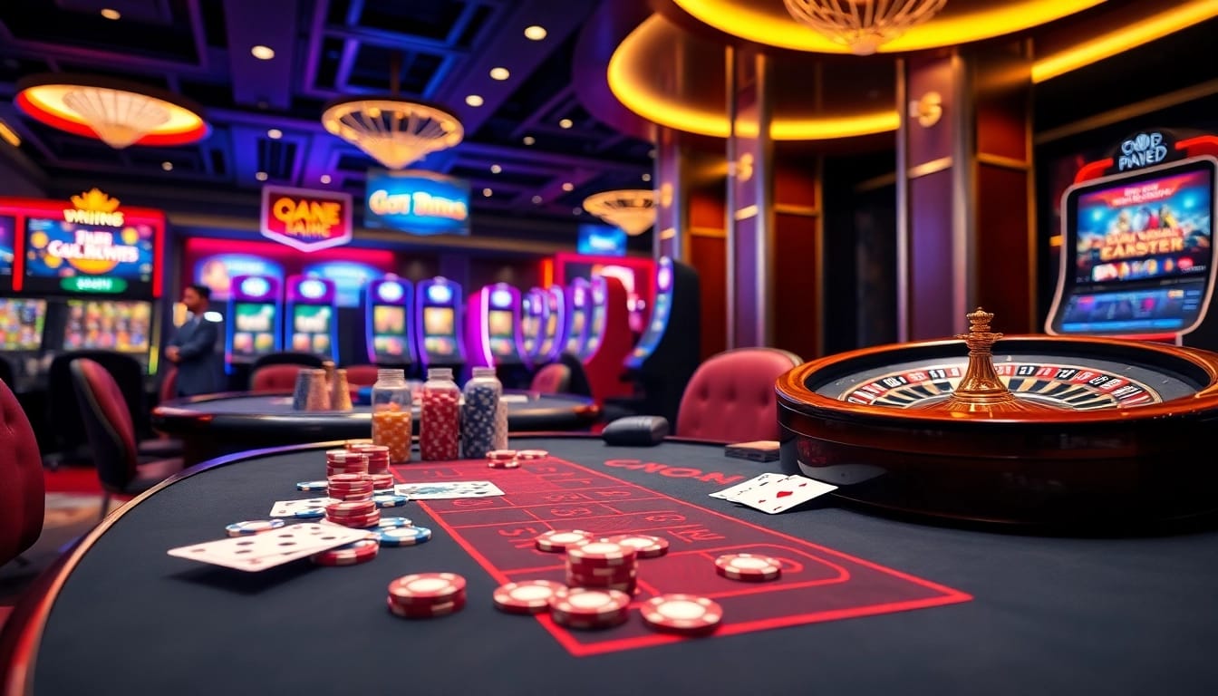 Engaging gamblers at a vibrant QQ88 casino table with poker chips and roulette.