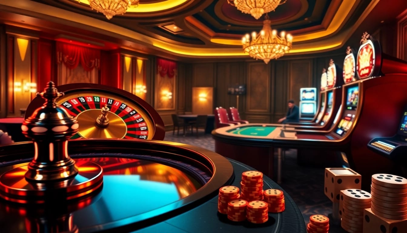 G28 online gaming interface with a vibrant roulette wheel, poker table, and attractive slot machines.
