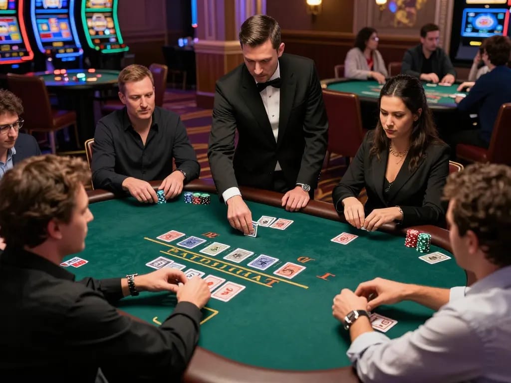 Players engaged in a strategic blackjack game highlighting SC88 strategies in an upscale casino setting.