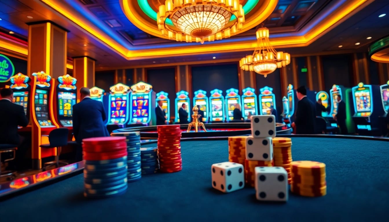 Players engaging in thrilling games at S8 casino with vibrant slots and roulette tables.