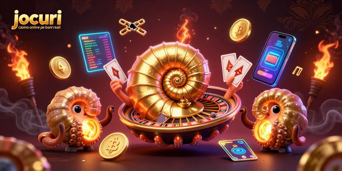 Joacă jocuri casino online pe bani reali cu un nautilus gigantic și simboluri de noroc captivante.