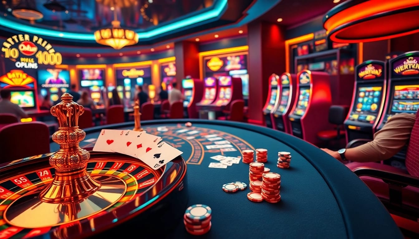 Experience the excitement of Okfun's casino with scattered poker chips and an inviting roulette wheel.