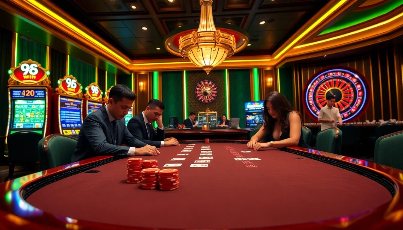 Experience thrilling blackjack action with 98win's elegant casino scene full of excitement.