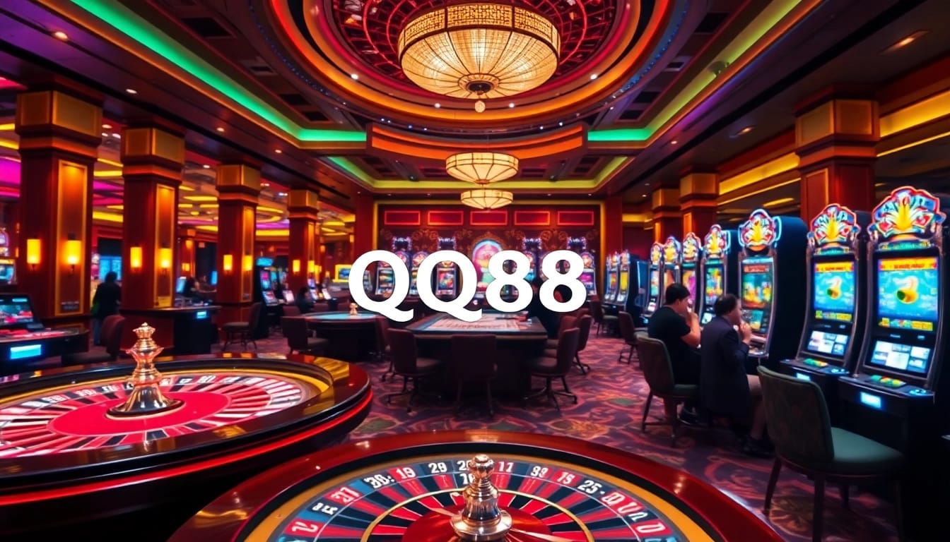 Players enjoying the thrill of QQ88 casino games at vibrant tables.