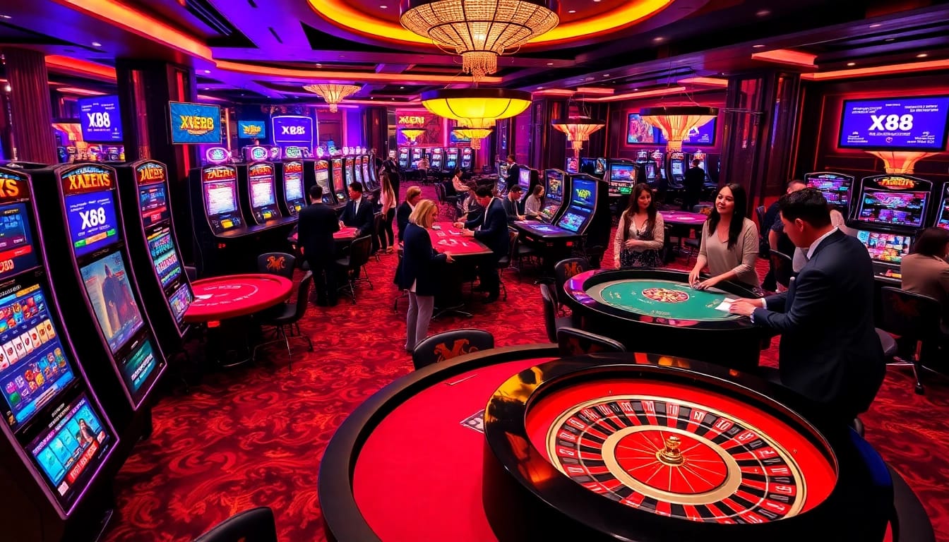 Experience the thrill of gambling at XX88, featuring lively casino tables and modern game interfaces.