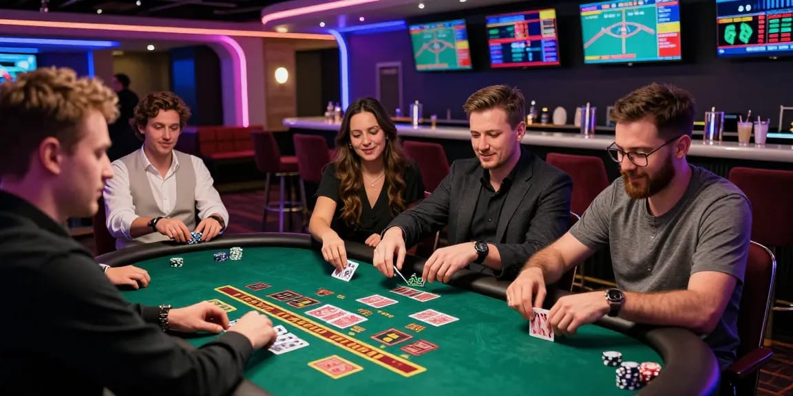 Exciting gaming at scoarch.org.uk credit card casino reviews showcasing diverse players enjoying blackjack in vibrant ambiance.