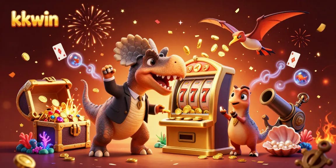 Experience the thrill of kkwin with a dynamic scene of casino action featuring characters and colorful details.