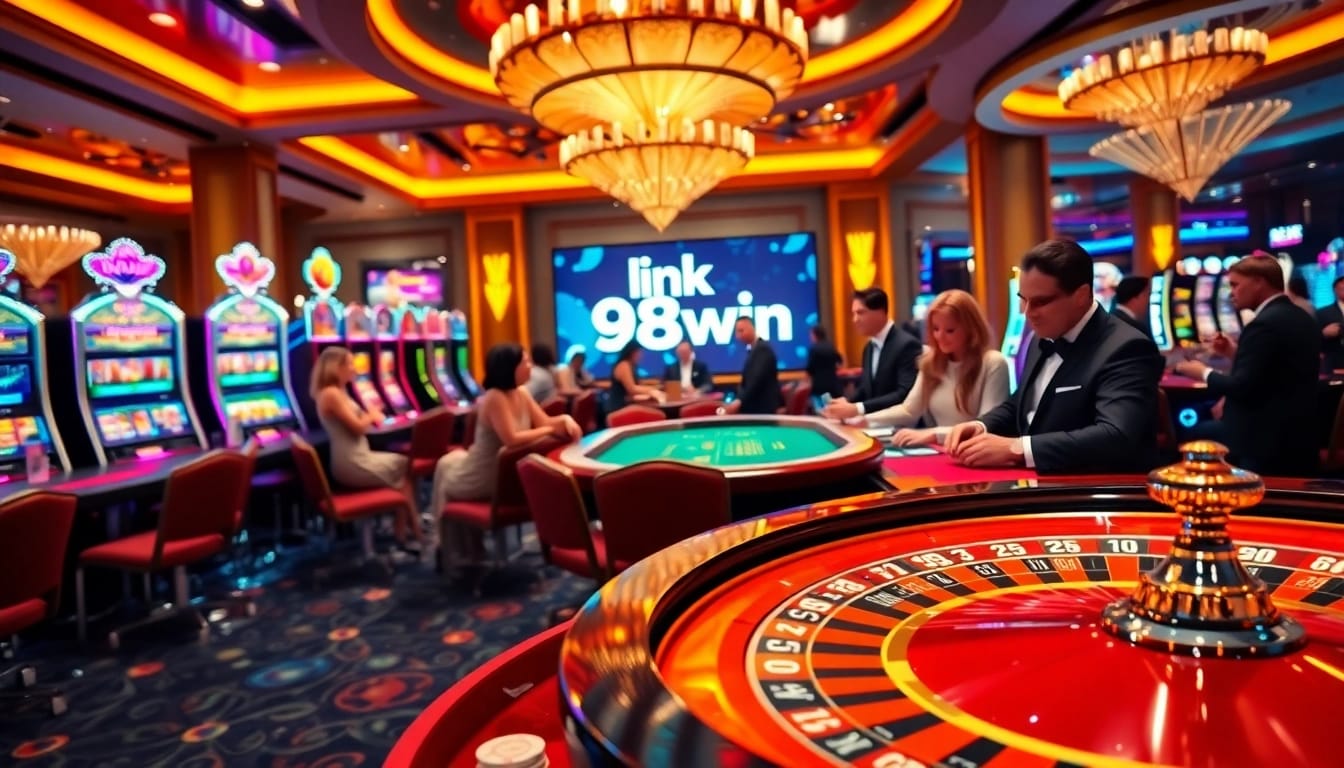 Engage with thrilling gameplay at link 98win's vibrant casino scene featuring roulette, poker, and slot machines