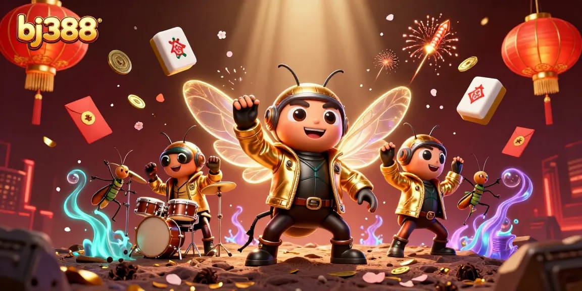 Experience bj388 with vibrant characters and dynamic casino elements in an engaging 3D illustration.