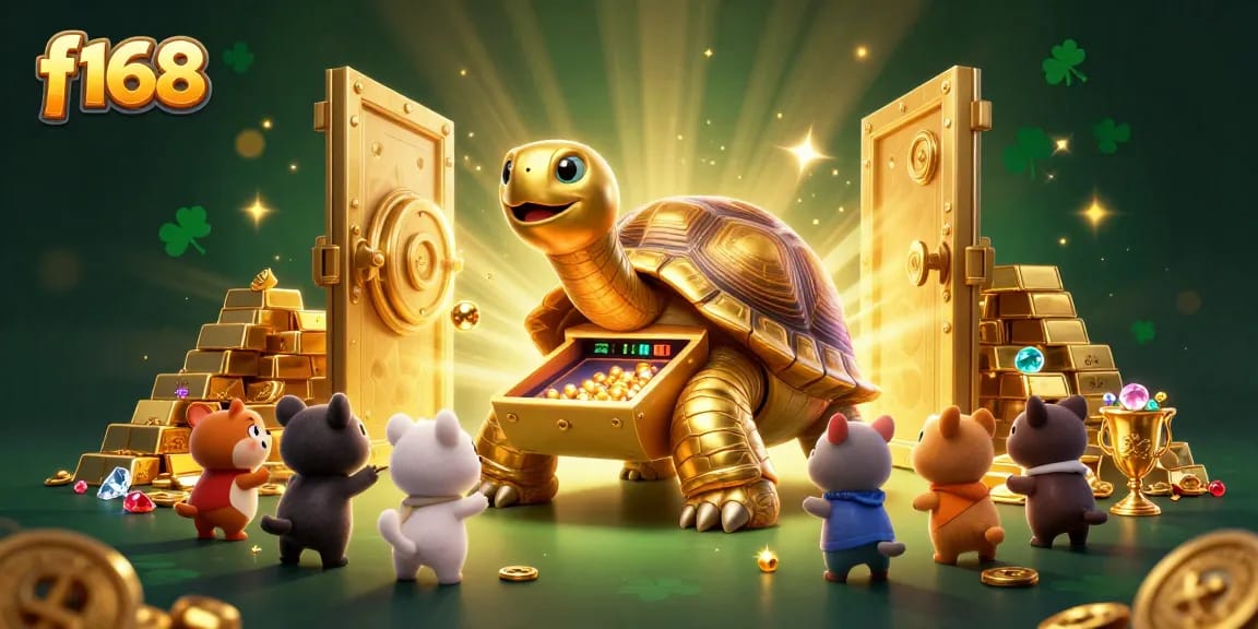 Experience the exciting world of f168 with lively characters in a dynamic casino scene filled with treasures.