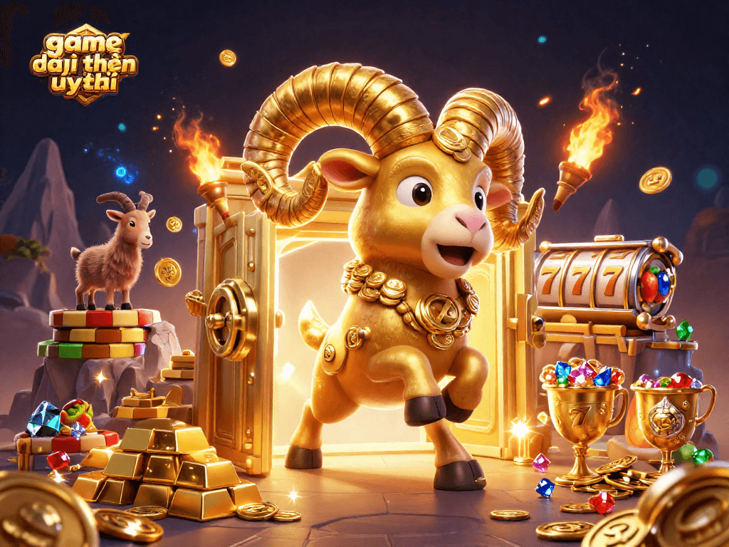 Win big in game đổi thưởng uy tín with a golden ram charging through a treasure vault!