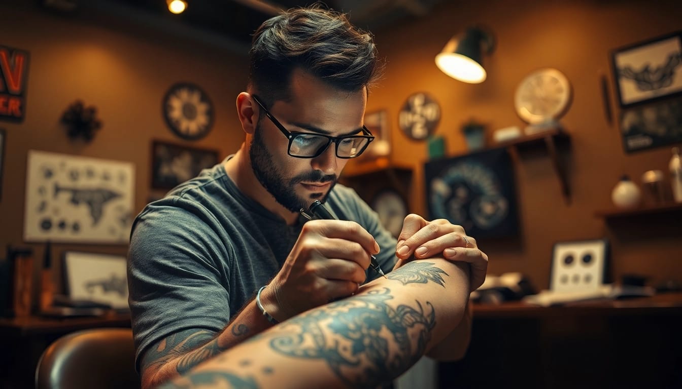 Artistic tattoo studio scene at https://89bet.tattoo/ with skilled artist working on intricate designs.