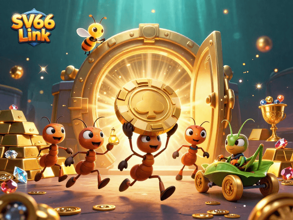 Join the action-packed SV66 Link heist with cartoon ants in a casino adventure.