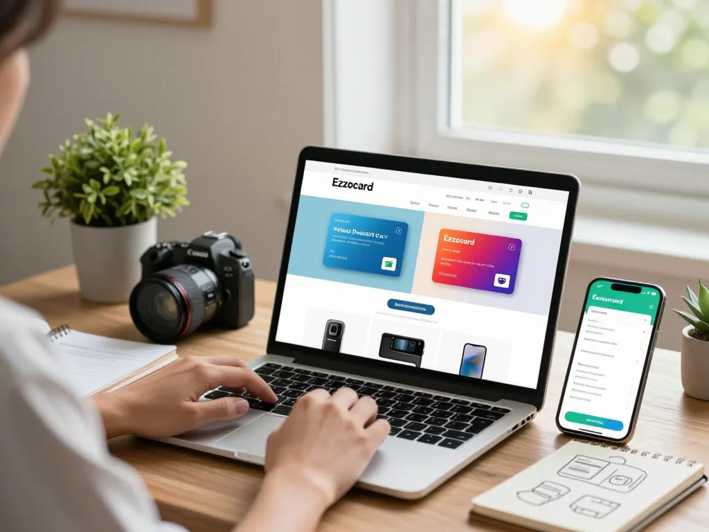 Buy ezzocard online with ease in a vibrant e-commerce workspace.