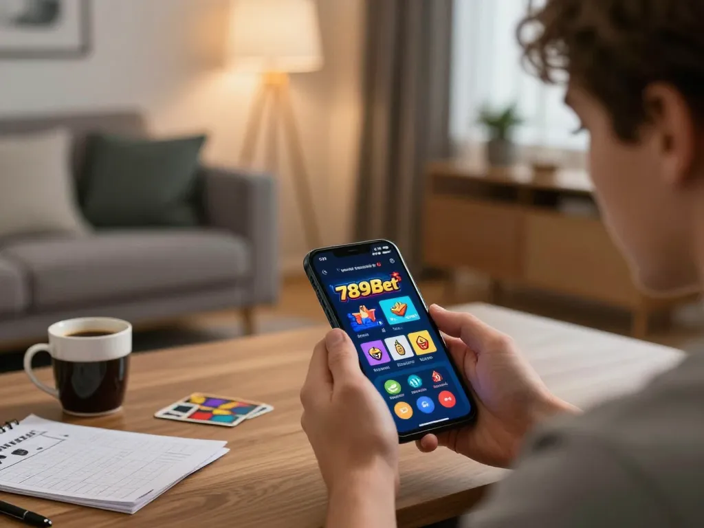 Experience thrilling gameplay at 789bet in a cozy home setting with apps on smartphone