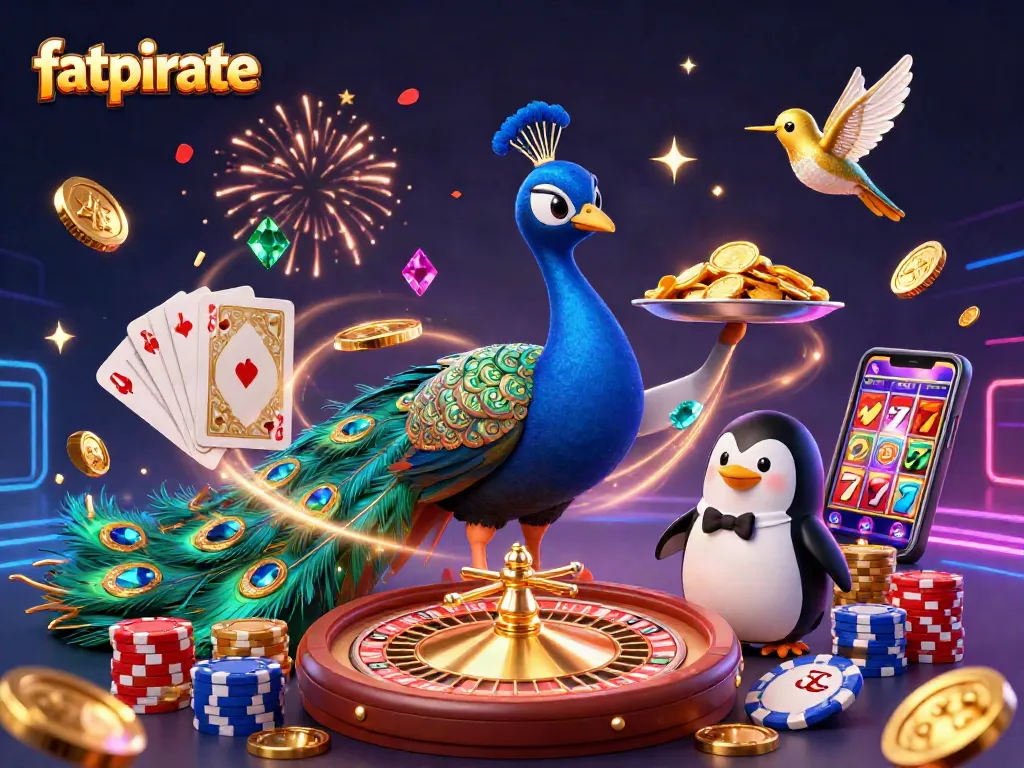 Play fatpirate and win golden chips in this vibrant 3D casino scene.