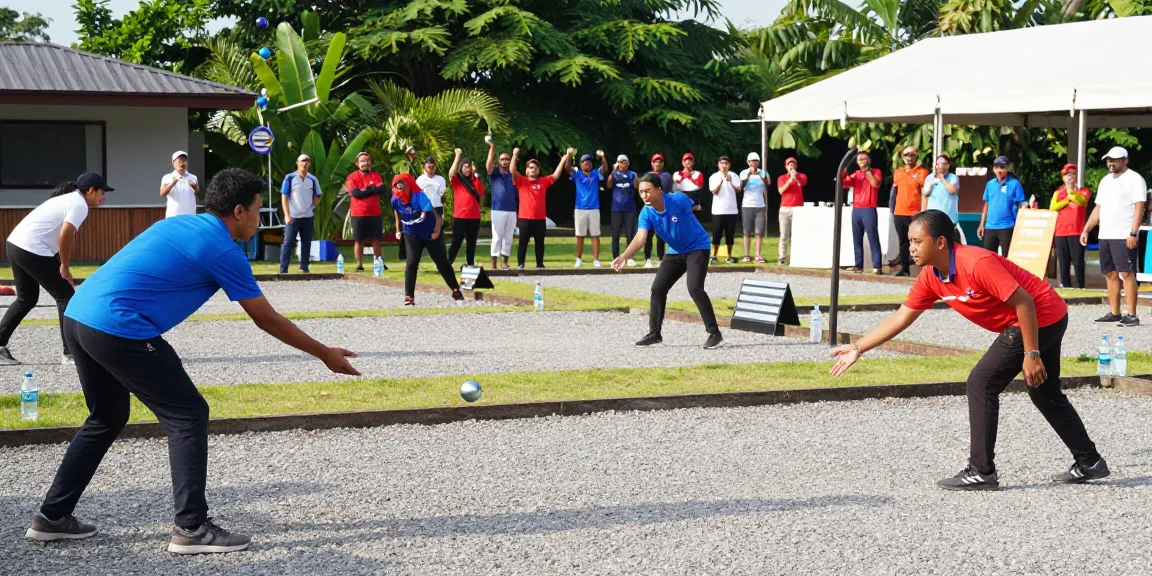 Petanque players competing in FOPI Kota Banjarmasin tournament, showcasing skills and community at fopikotabanjarma.org.