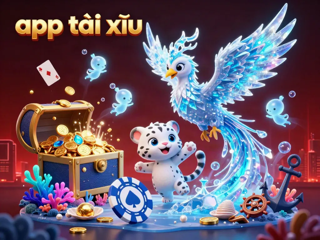 Engage with app tài xỉu in this vibrant scene featuring an ice phoenix and playful elements.