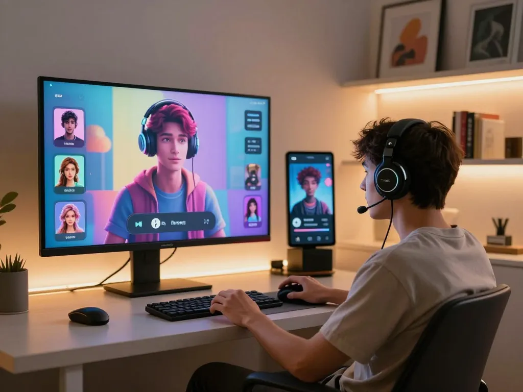 Engaging in nsfw ai chat in a modern virtual environment with colorful AI interactions and ambient lighting.