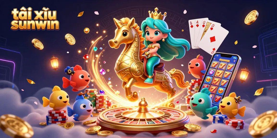Engage in tài xỉu sunwin with thrilling 3D illustration showcasing a mermaid princess and casino elements.