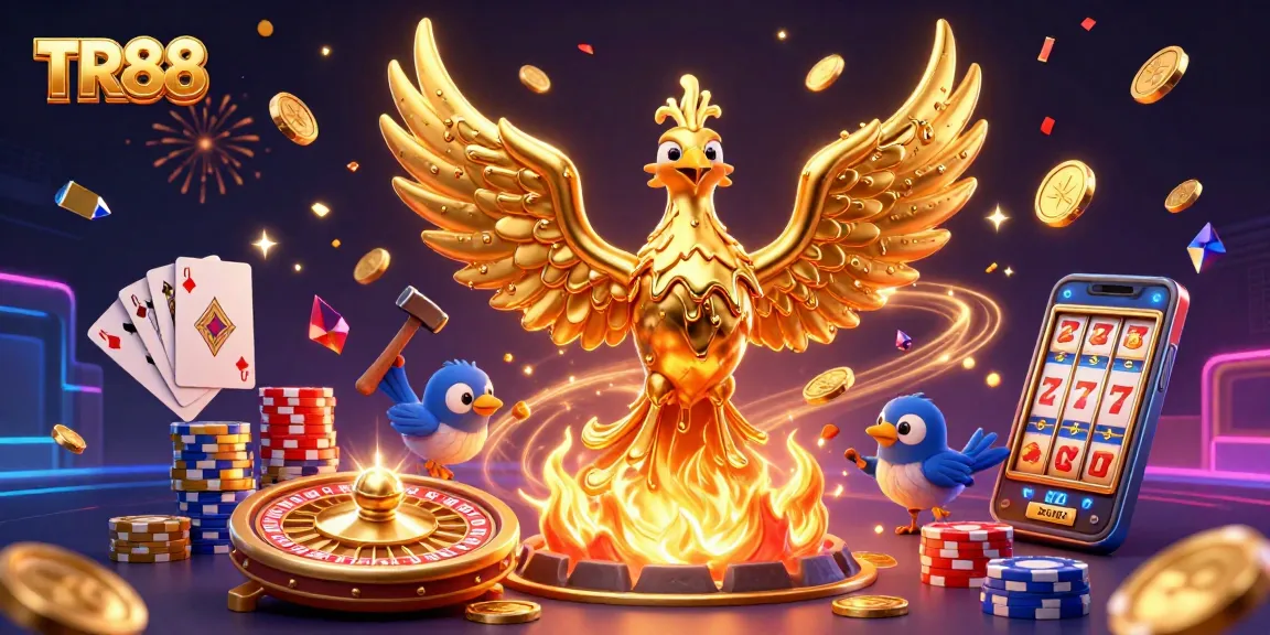 Experience thrilling wins at TR88 with a dynamic 3D casino scene filled with golden coins and exciting gameplay.