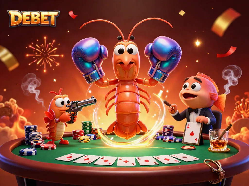 Experience DEBET's thrilling sports betting universe with vibrant 3D characters and rich casino elements.