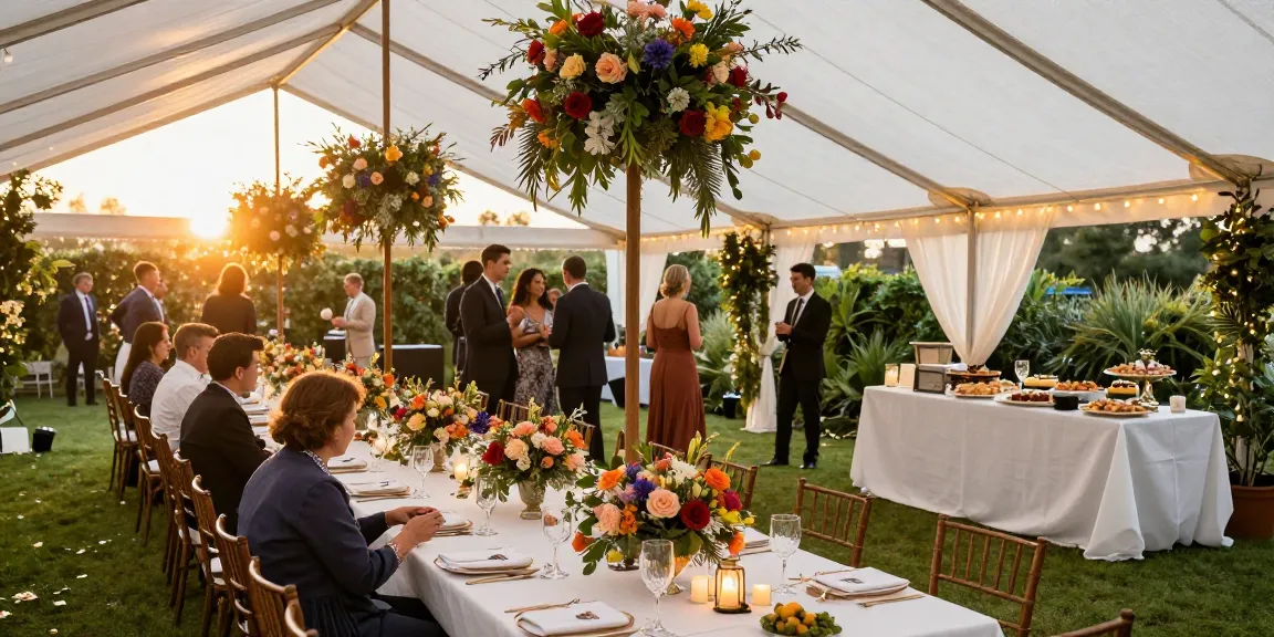 Stunning marquee hire London event under fairy lights with guests enjoying the atmosphere.