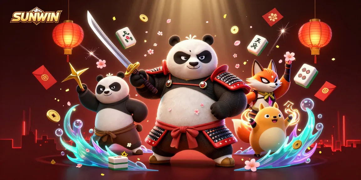 SUNWIN offers an exciting gaming atmosphere with casino-themed elements featuring a samurai panda, ninja fox, and tanuki.