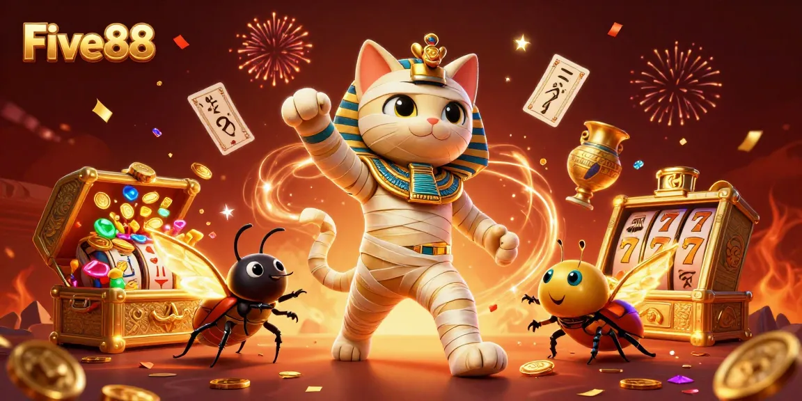 Experience the excitement of Five88 with a vibrant 3D casino scene filled with dynamic characters and rich gaming elements.