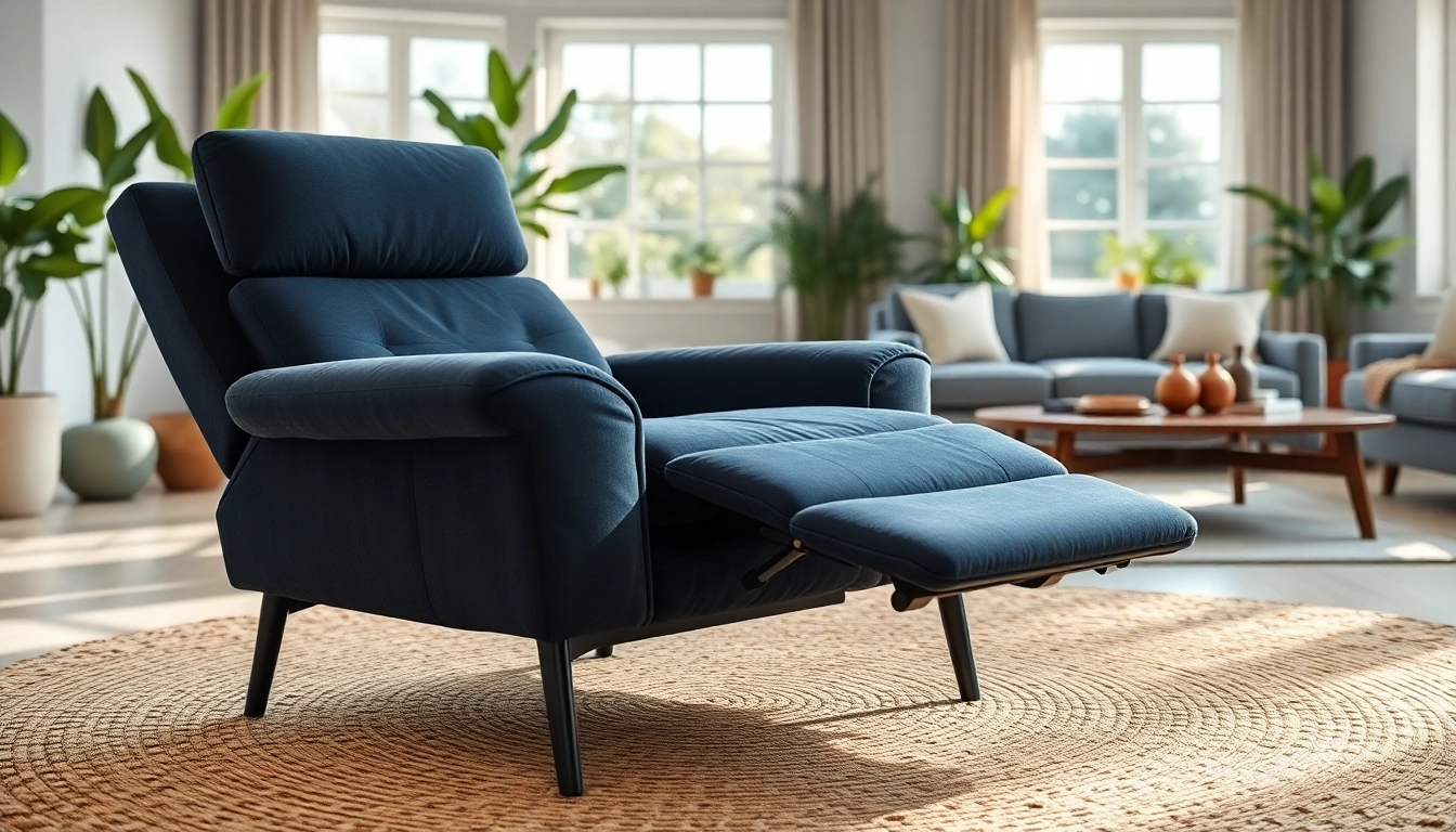 Comfortable lay flat recliner showcased in a warm, inviting living room setting with soft lighting.
