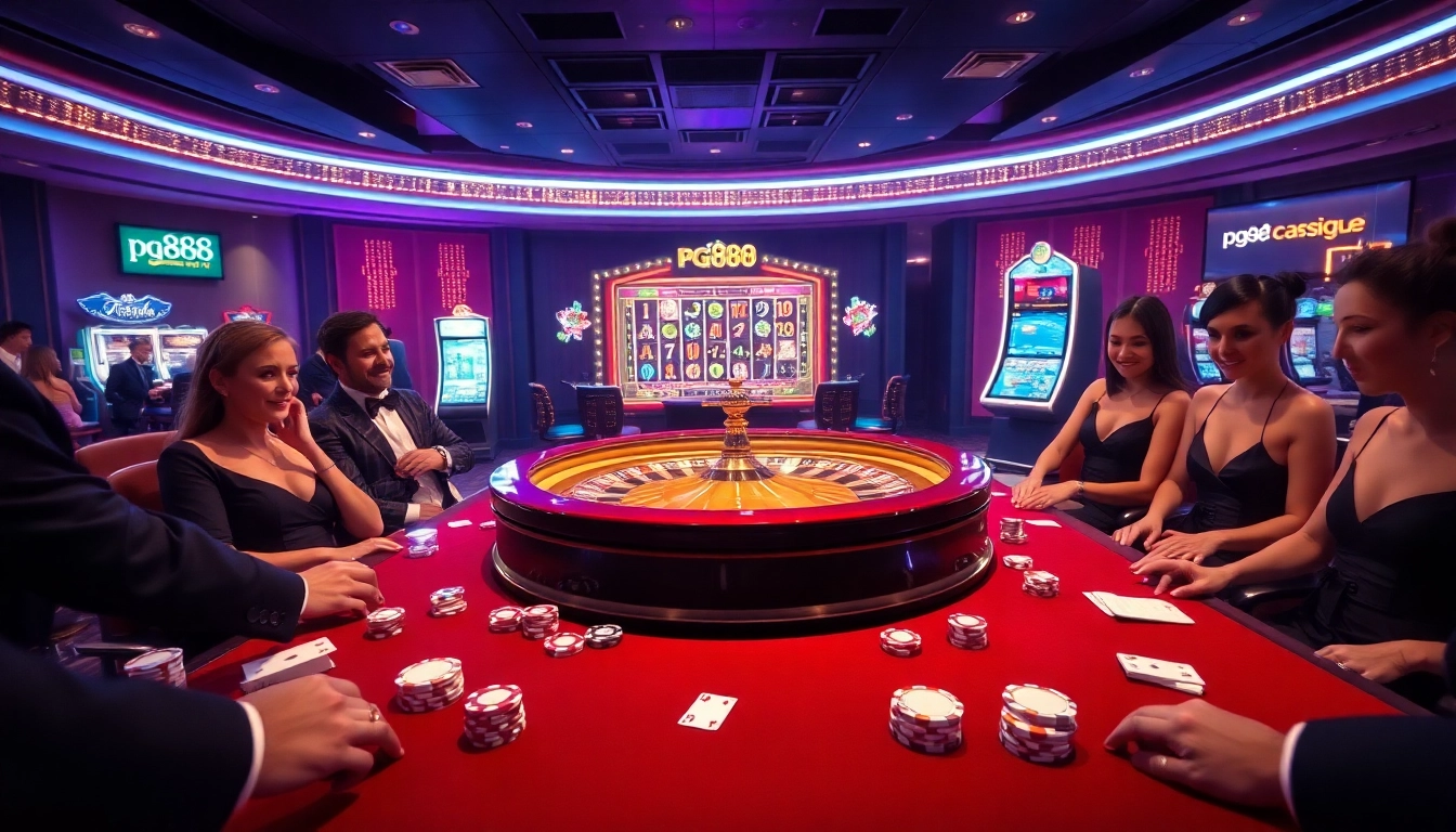 Players placing bets at a luxurious casino table, showcasing excitement with pg888 branding.