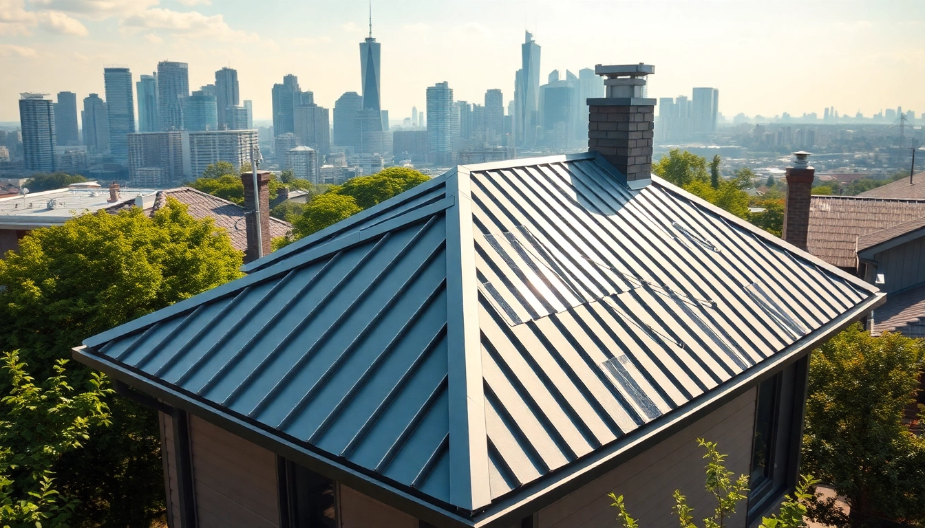 Enhancing homes with metal roofing toronto, showcasing a sleek, modern installation against a vibrant skyline.